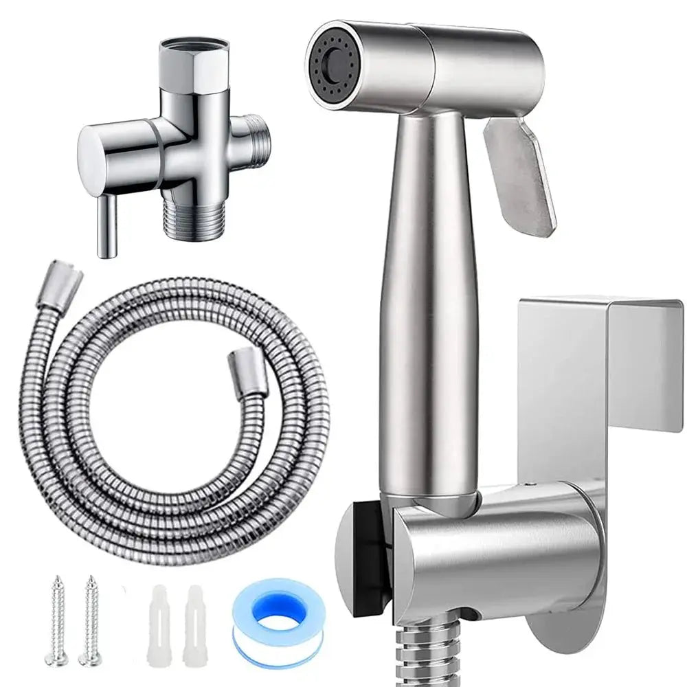Handheld bidet sprayer set by Simples Market, stainless steel with hose and wall mount