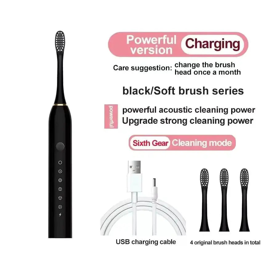 LumaCare Electric Ultrasonic Toothbrush With Six Speed Modes Waterproof USB Rechargeable Soft Bristles
