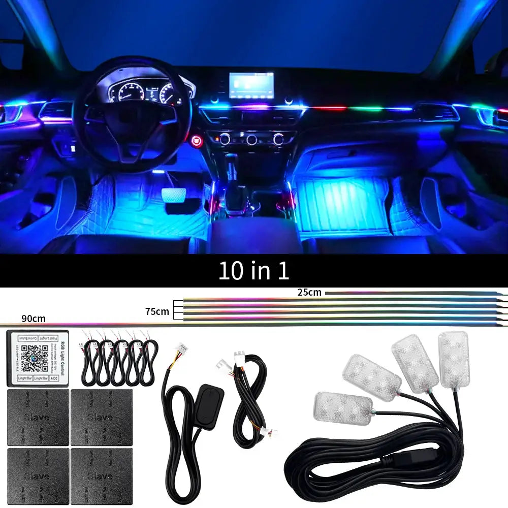 Simples Market 18-in-1 Dual Zone Symphony Streamer car ambient RGB LED strips kit with app