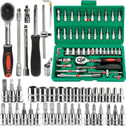 46 Piece Family Tools One Quarter Inch Drive Mechanic Tool Kit For Auto Repair With Sockets And Ratchet Wrench