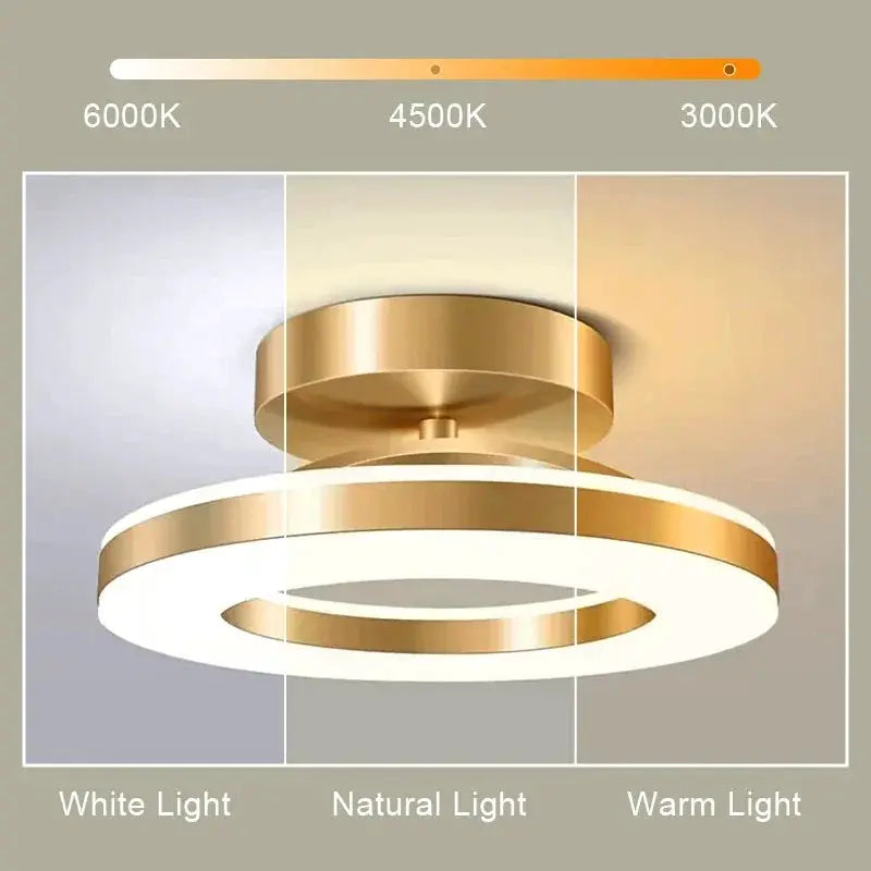 Simples Market modern LED ceiling lamp in gold metal with circular ring design and white/natural/warm light options