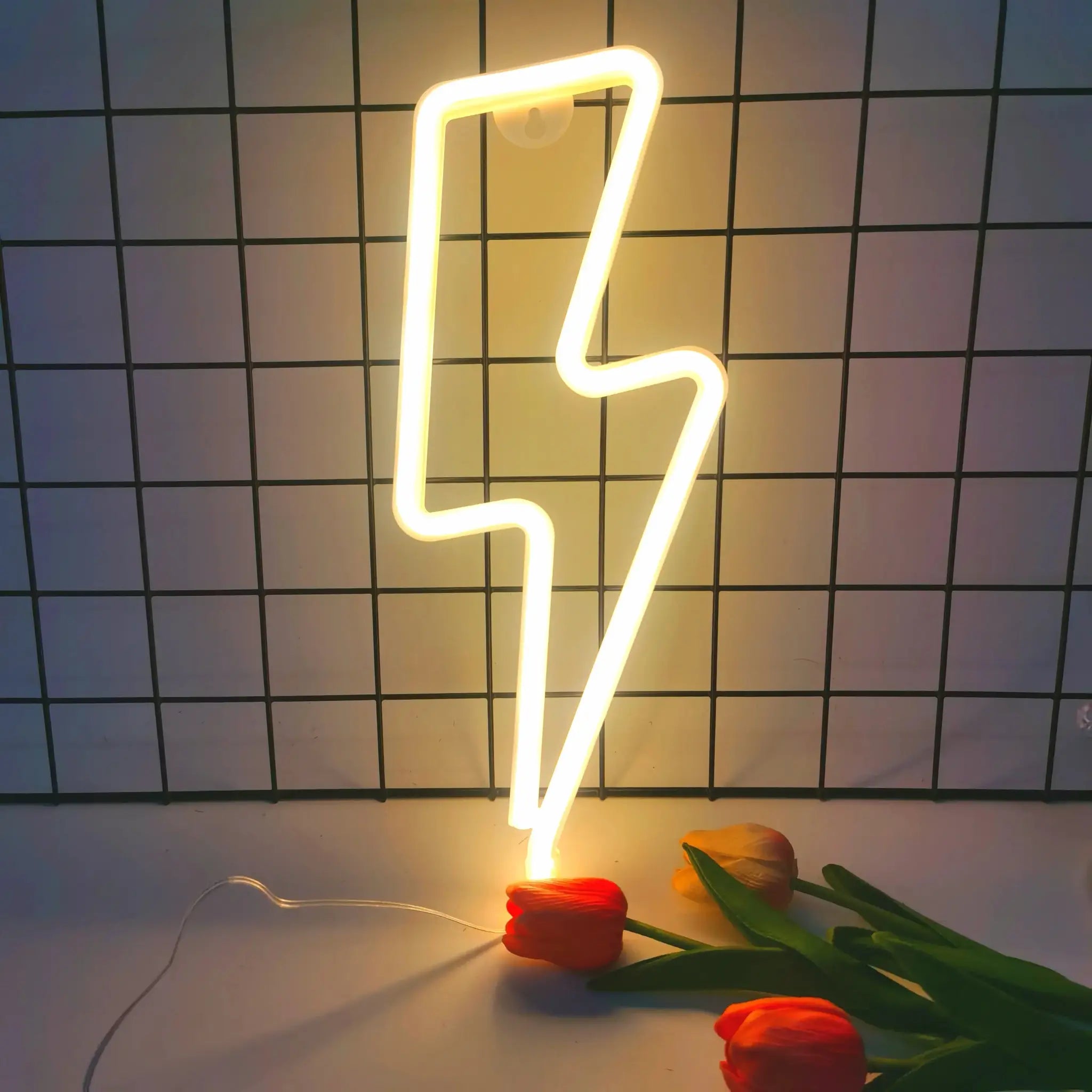 Lightning LED neon light with warm white glow in zigzag shape
