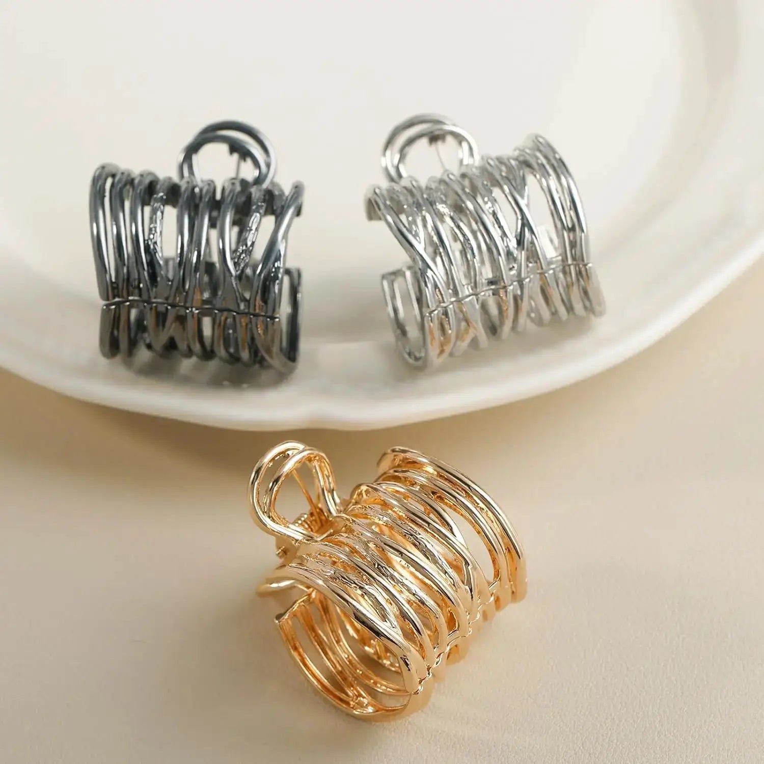 Gold Color Hollow Geometric Hair Clips Set Metal Hair Claw Cross Design Hairpins Headband For Women