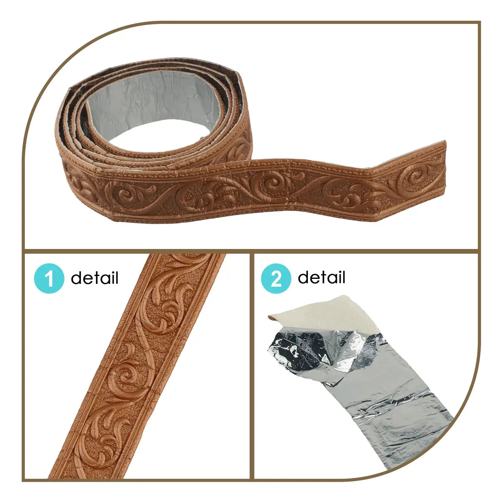 3D wall trim border roll with brown embossed pattern and self-adhesive backing for living room decor, Simples Market