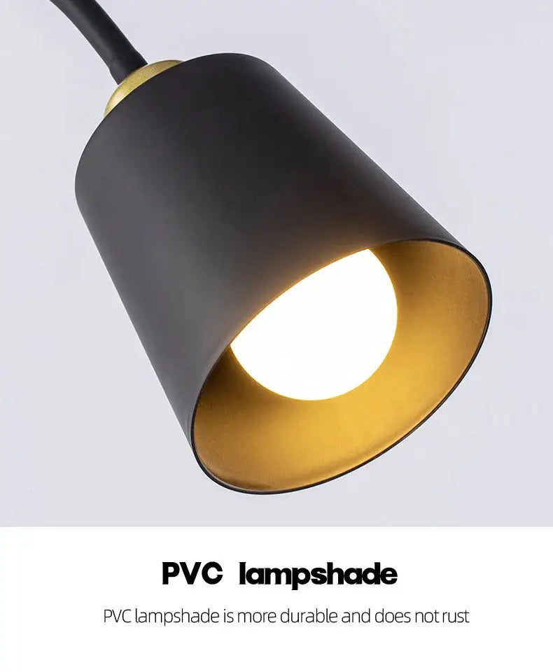 Simples Market floor lamp with black PVC lampshade and gold interior, LED lighting.