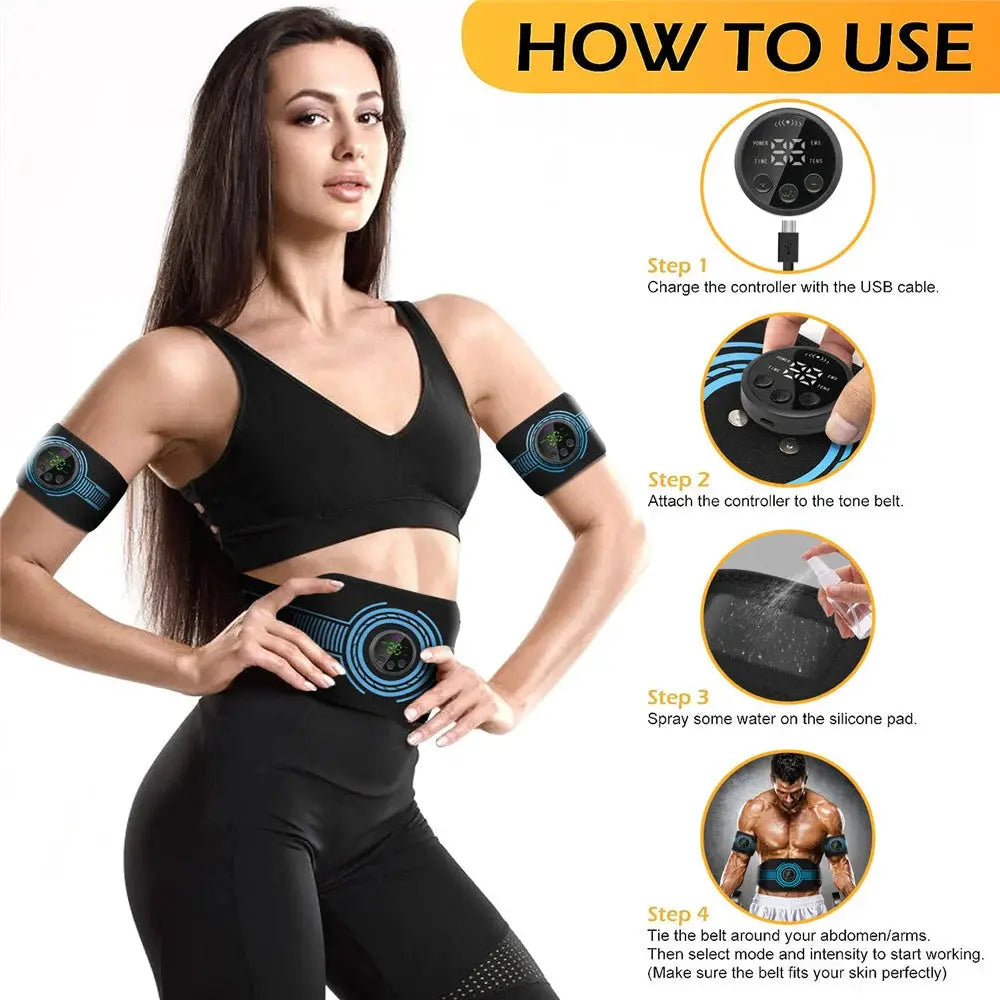 EMS belt massage set by Simples Market; USB-charging abdominal fitness belt with full-body muscle stimulation