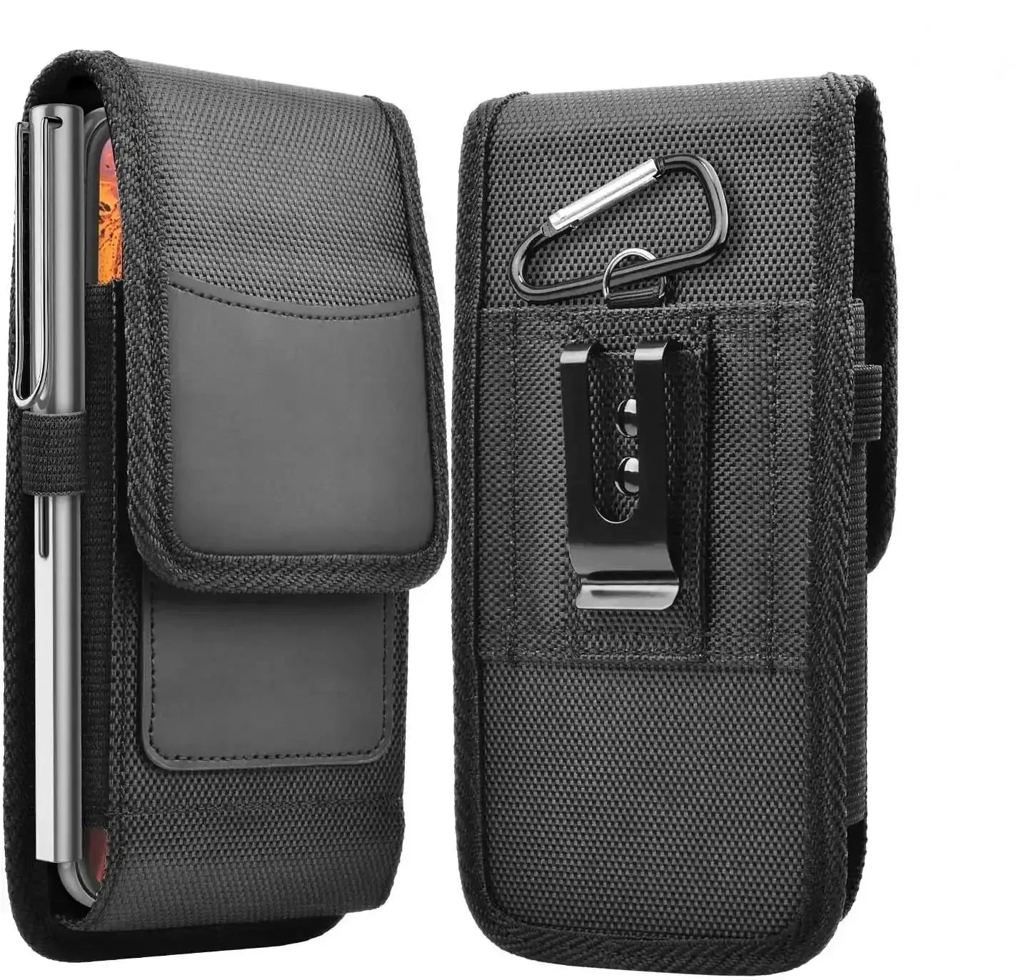 Mobile phone waist bag Simples Market; black nylon holster with belt loop and carabiner
