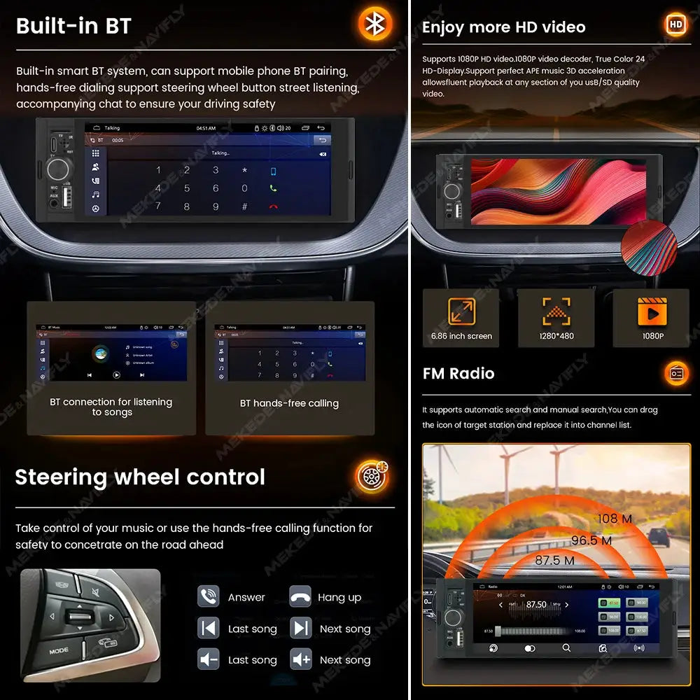 1 Wireless CarPlay Android Auto 6.86 Inch Touchscreen Car Stereo MP5