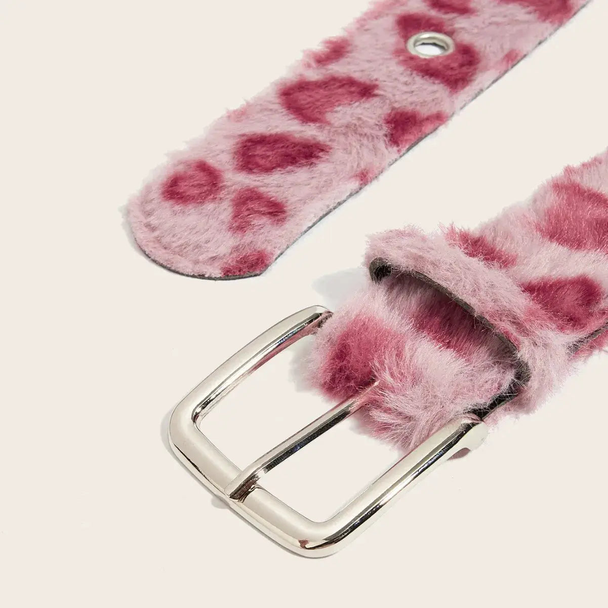 Pink Plush Womens Belt Y2K Fashion Accessory With Soft PU Material And Cartoon Stripe Pattern Buckle