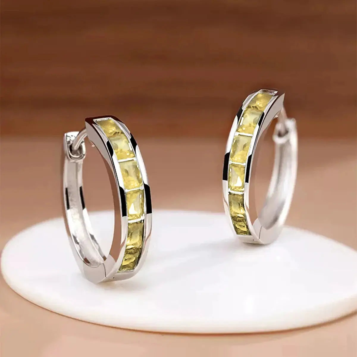 Huitan Classic Design Women Hoop Earrings With Princess Square CZ Cubic Zirconia Elegant And Versatile Jewelry