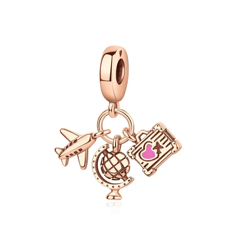 925 Sterling Silver Travel Theme Charms Beads London Bus Paris Suitcase Sam Panda Bracelets Necklaces Women DIY Jewelry