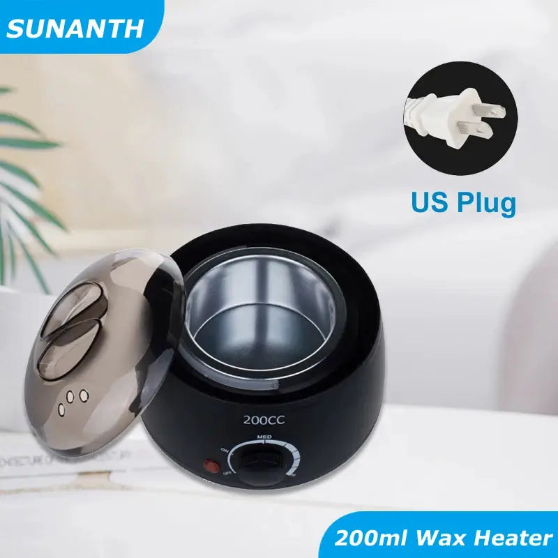 200ml Wax Heater, black with US plug, Sunanth logo visible