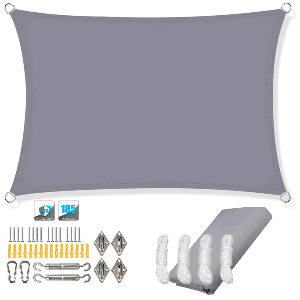 Waterproof Shade Sail Canopy by Simples Market, rectangular gray with mounting hardware kit