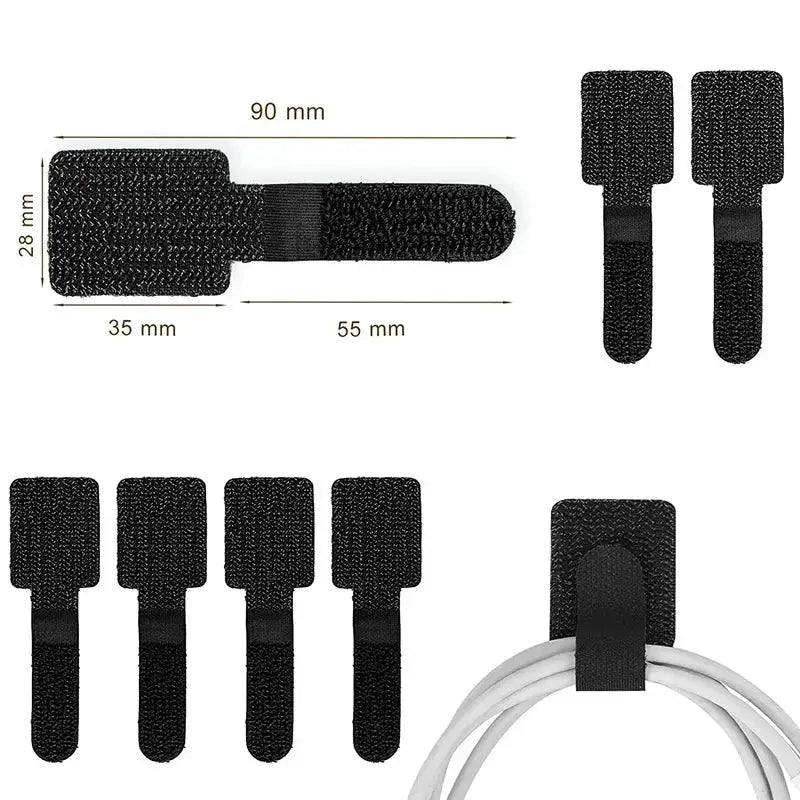 Releasable nylon cable organizer ties set, 20/10/5 pcs, black loop-hoop straps for earphones and cables, Simples Market