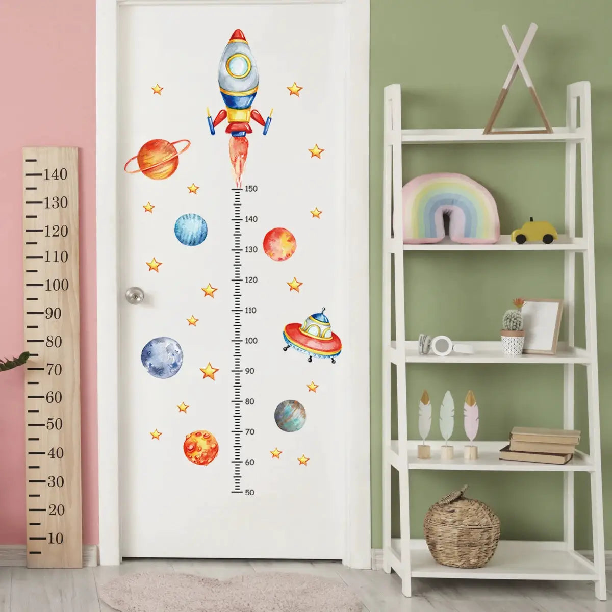 3PC Cartoon Animal Height Ruler Wall Stickers, waterproof PVC, colorful kids room decor on door.