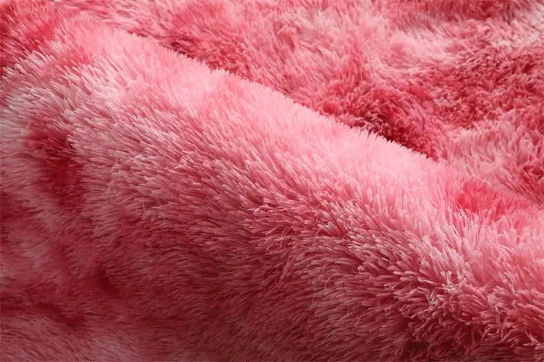 Fluffy pink shag area rug, ultra-soft indoor living room carpet