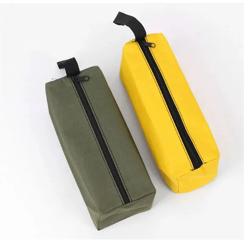Simples Market pair of small Oxford cloth hand-held tool bags, yellow and olive green with black zippers