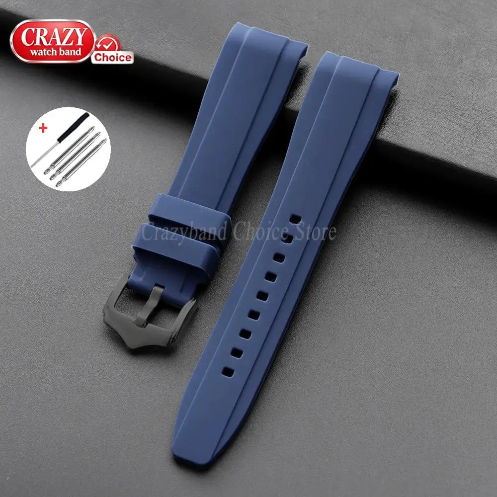 Simples Market blue silicone watch strap set, 2-piece 20/22mm curved-end, with buckle