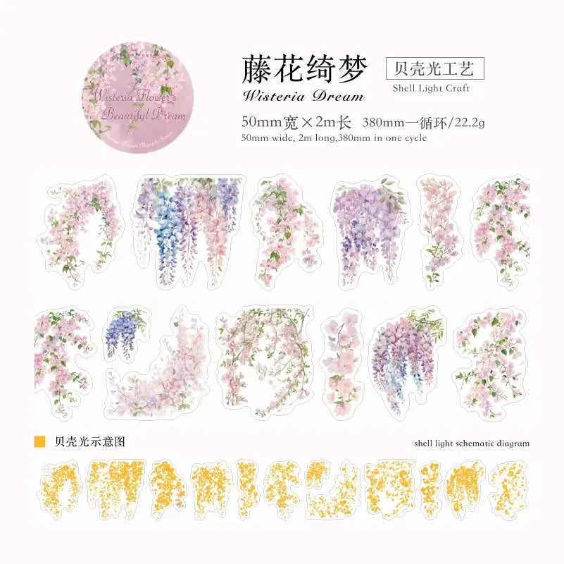 Jianqi PET Plant Vine and Branch Pattern Decorative Tape 50mm by 2m For Scrapbooking DIY Crafts Masking Tape