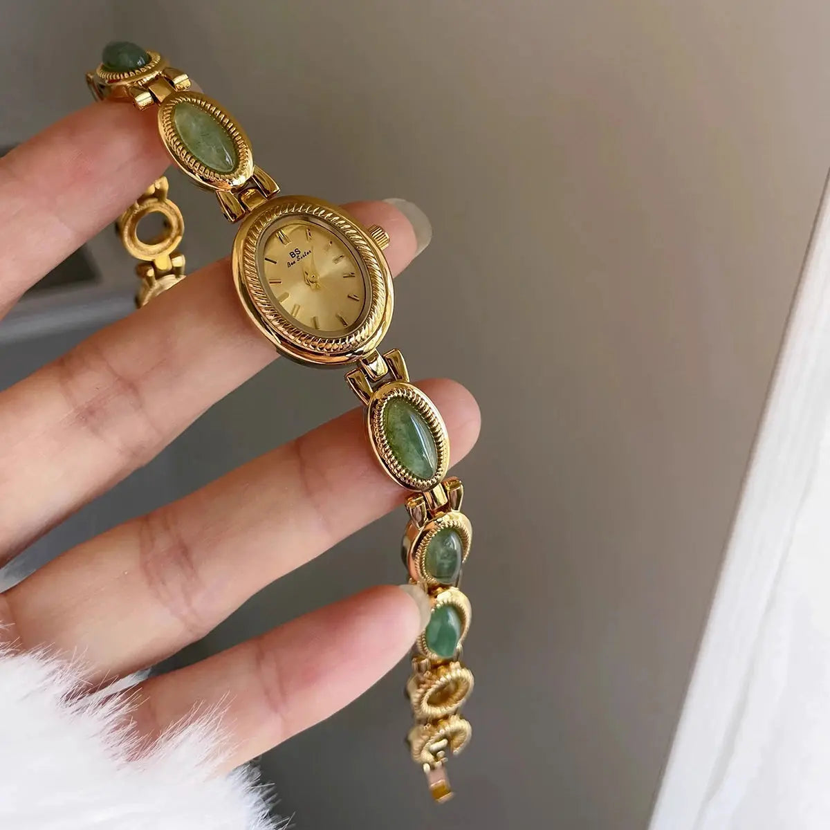 JadeLux Womens Green Jade Bracelet Wristwatch With Elegant Quartz Movement And Water Resistant Oval Case