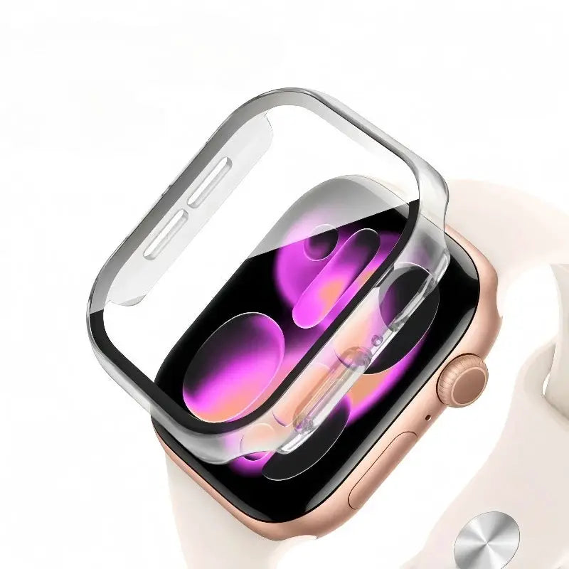 Apple Watch tempered glass screen protector with clear bumper case for rose gold watch