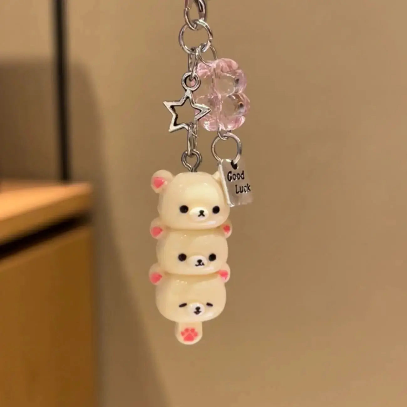Cute Bear Phone Charms Pendant Kawaii Anime Keychain For Keys School Bag iPhone 17 Pro Max AirPods Korea Y2K Accessories