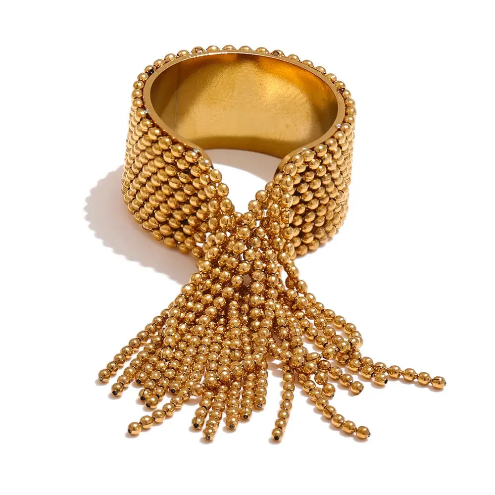 Yhpup Statement Stainless Steel Chain Tassel Ring Adjustable 18K PVD Gold Plated Fashion Jewelry For Women