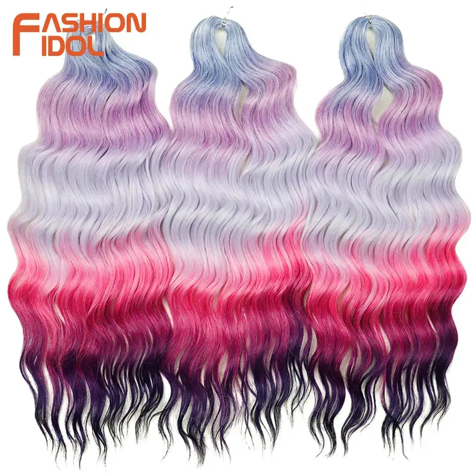 Anna Hair synthetic loose deep wave braiding extensions, 24in, ombre blue to pink to purple, 3 bundles by Simples Market