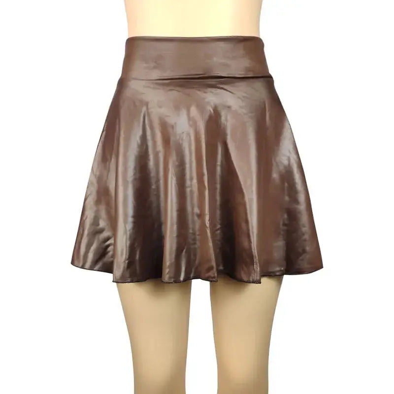 High Waist Faux Leather Textured A Line Mini Skirt For Women Slim Fit Versatile Fashion