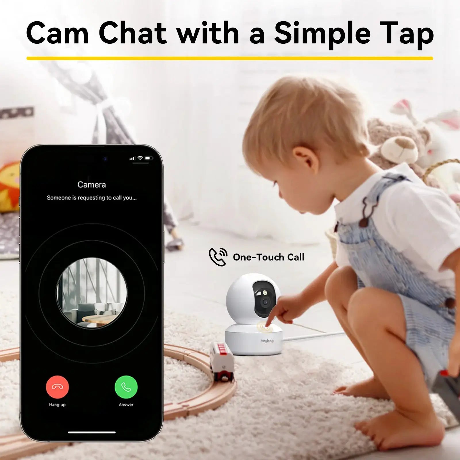 BoyKeep 3MP indoor WiFi white baby monitor camera by Simples Market with auto-tracking, two devices shown