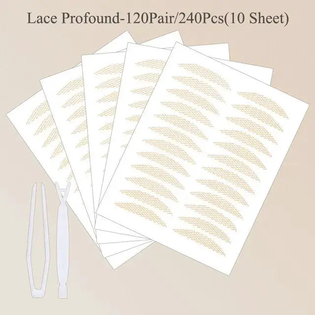 240 Pcs Double Fold Eyelid Tape Stickers Lace Clear Beige Self Adhesive Natural Eye Makeup Kit With Tool