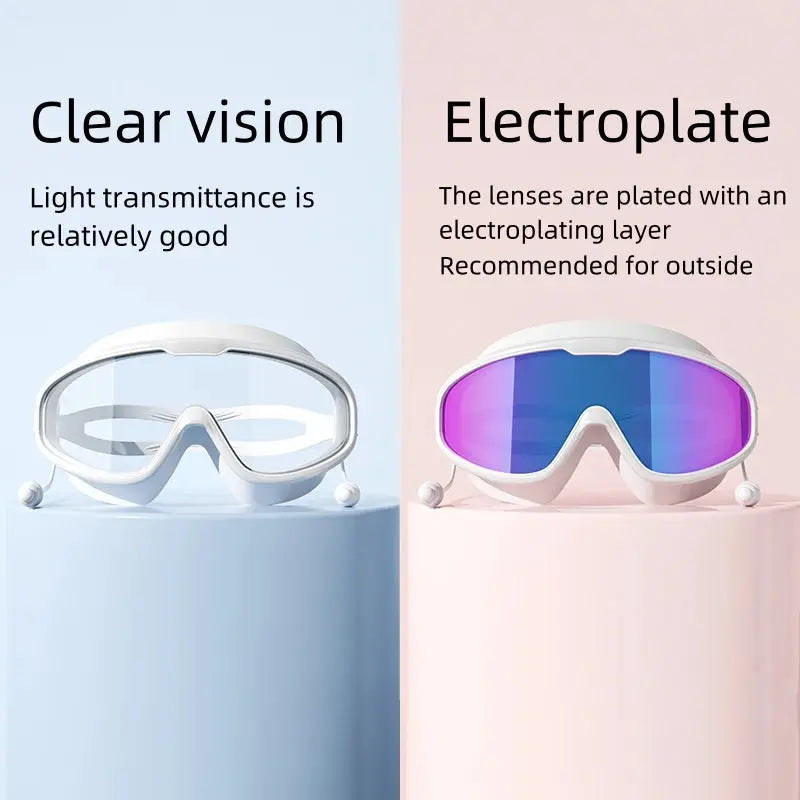 Big Frame Swimming Goggles For Adults With HD Wide View Anti Fog UV Protection Leak Proof Seal Quick Release Clasp