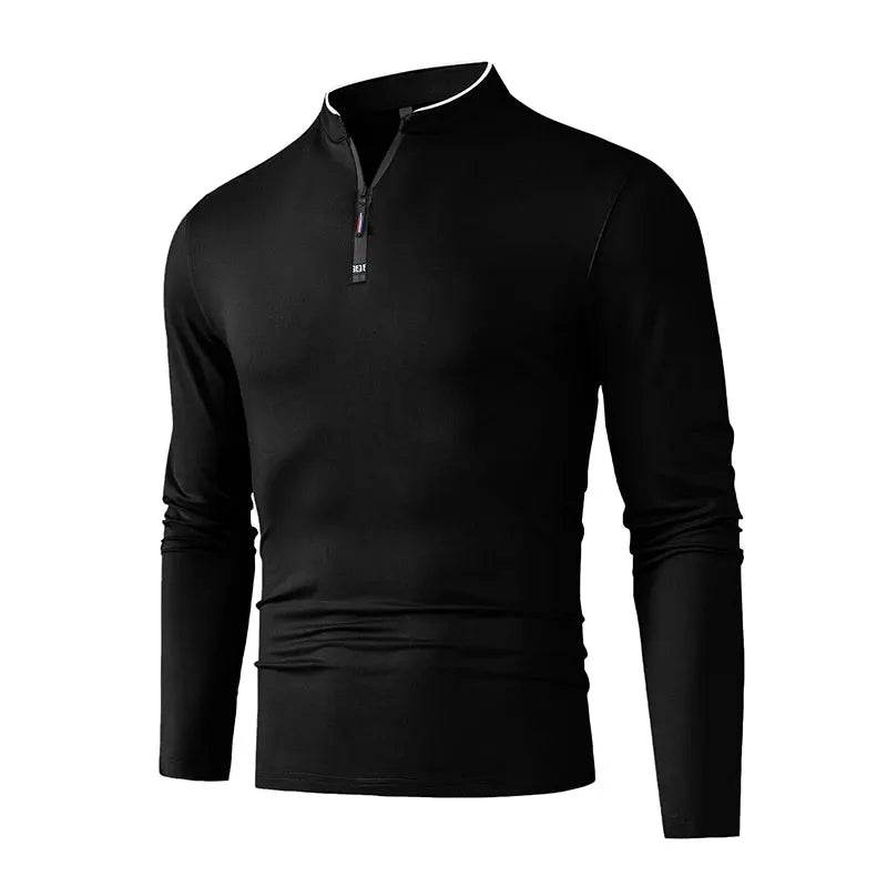 Men's black stand-collar half-zip long-sleeve pullover from Simples Market, slim-fit casual top