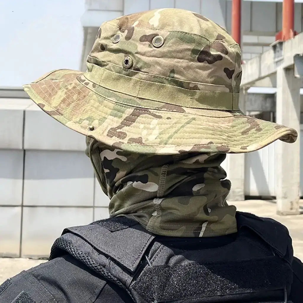 Camouflage boonie hat with neck gaiter for outdoor sun protection, Simples Market