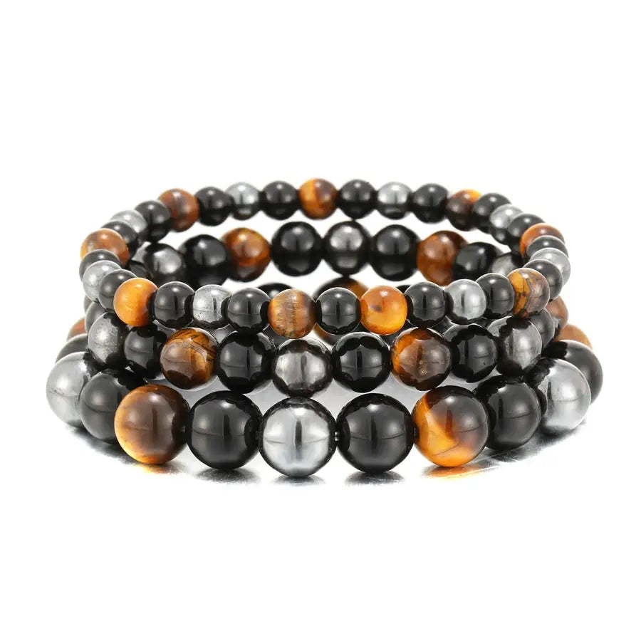 Natural Black Obsidian Hematite Tiger Eye Bead Bracelet for Men and Women Magnetic Health Protection Jewelry