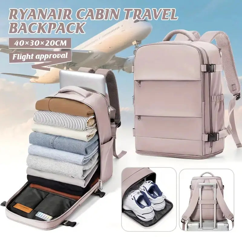 Ryanair cabin travel backpack by Simples Market, pink waterproof carry-on with multiple compartments, 40x30x20cm