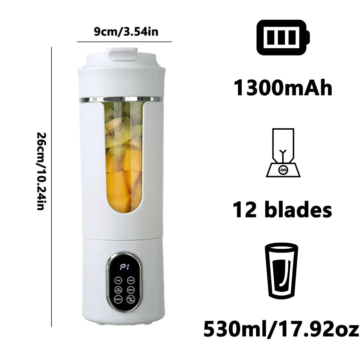 Portable Juicer Wireless USB Charging 12 Blade 4 Gears Ice Crusher