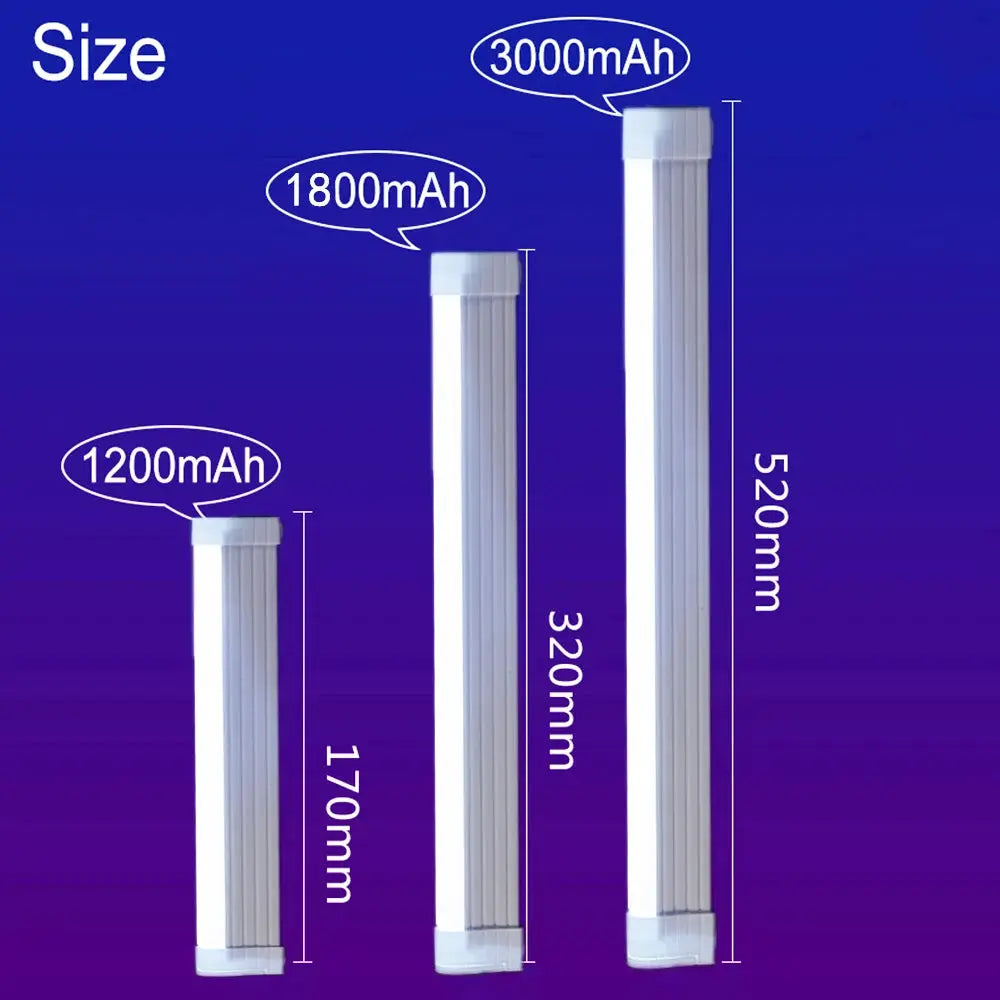 White LED video light wand set in three sizes (170mm, 320mm, 520mm) with rechargeable batteries 1200-3000mAh