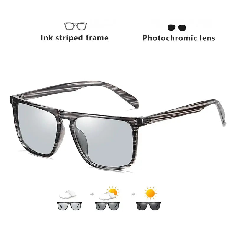 Rivet Square Photochromic Sunglasses Polarized Day Night Vision With Anti Glare Unisex