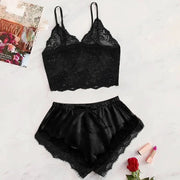 Brand 2025 Summer 2 Piece Lace See Through Pajama Set With Suspender Shorts Lightweight Breathable Polyester