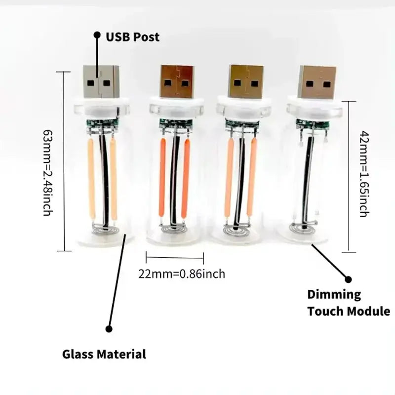 Simples Market USB post night light set of 4 with glass filament tubes and dimming touch module