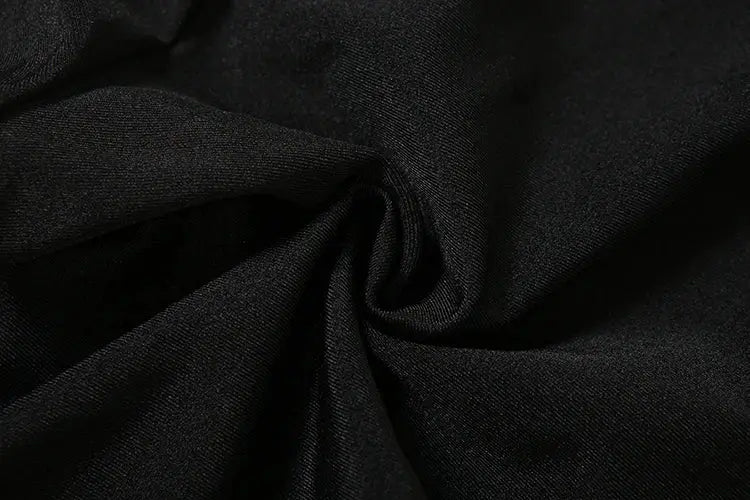 Kliou black silky fabric swatch; smooth, draped satin-like material for Simples Market jumpsuits