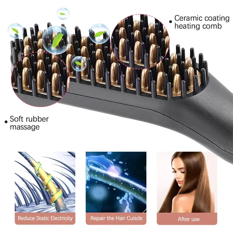 Hot comb straightener Simples Market with ceramic coating and negative ion heating, black handle for hair and beard use.
