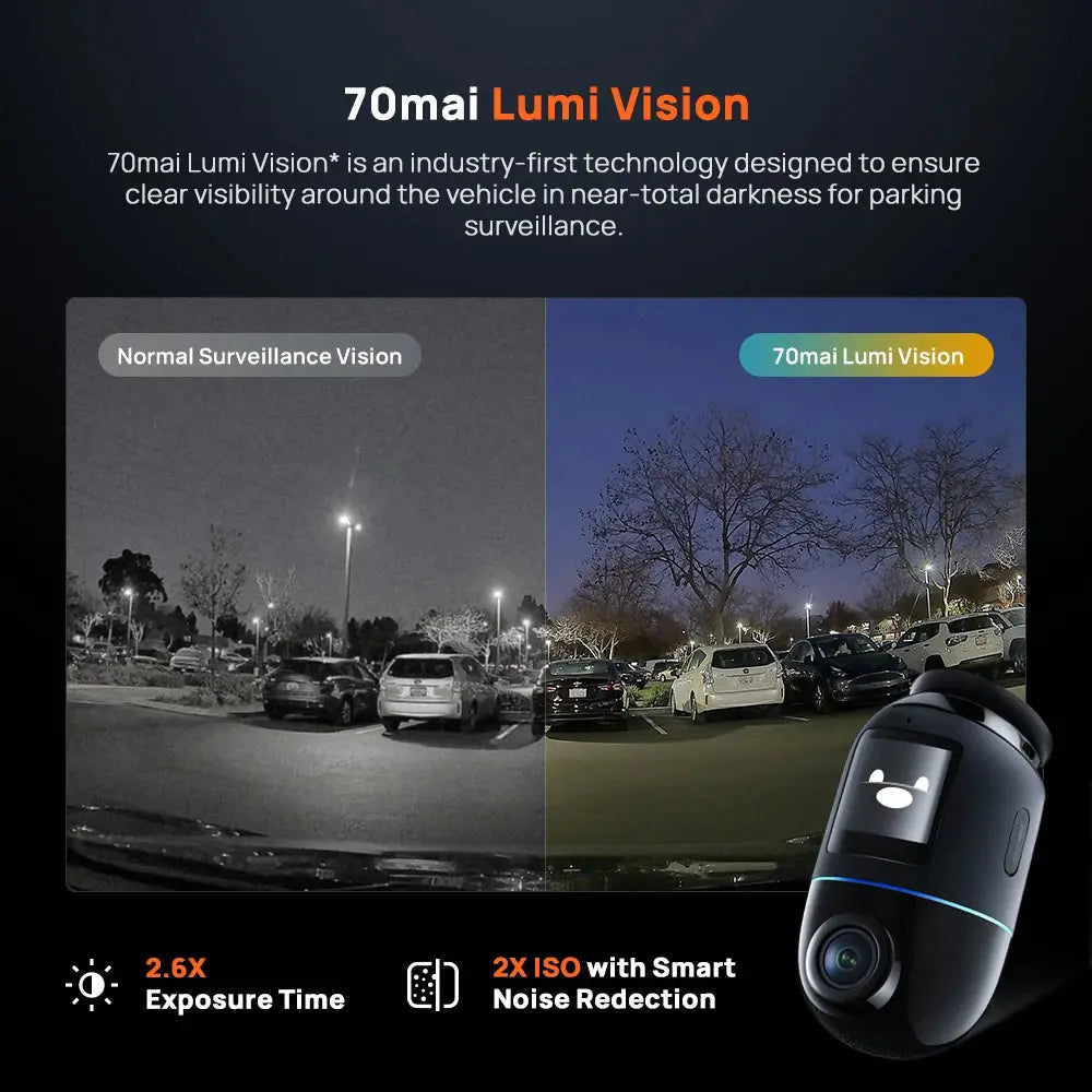 70mai X800 Omni dash cam, global version, black with Lumi Vision HDR and 360° rotating dual-channel