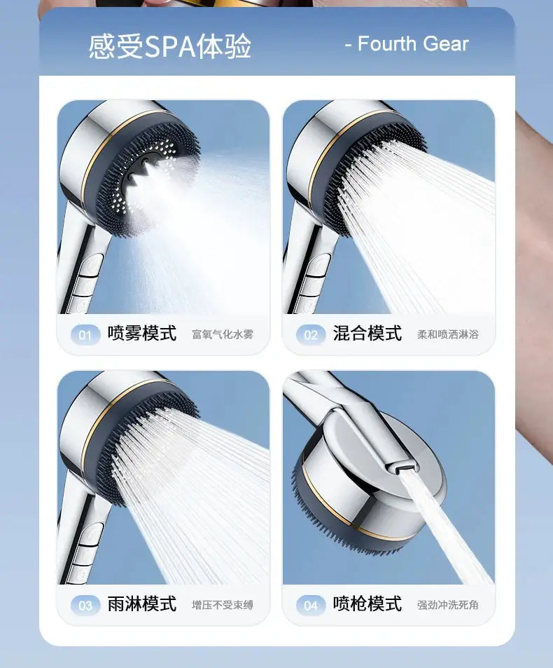 Simples Market handheld shower head with 4 modes: spray, mixed, rain, jet spray and water-saving filter