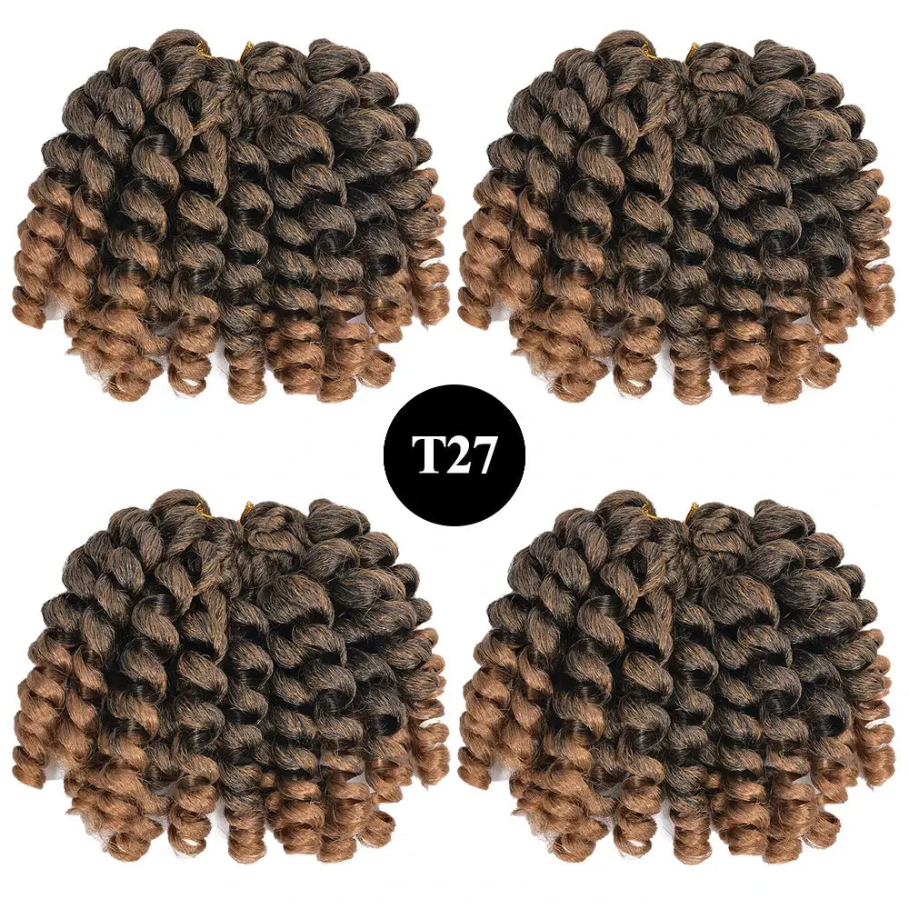 Simples Market four-pack synthetic ombre braiding hair extensions, T27 brown-to-light-brown curls for crochet braids