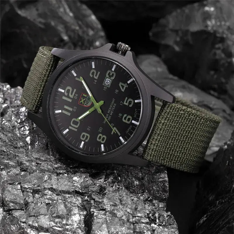 XINEW Mens Nylon Band Quartz Sports Watch With Date Display Casual Everyday Timepiece