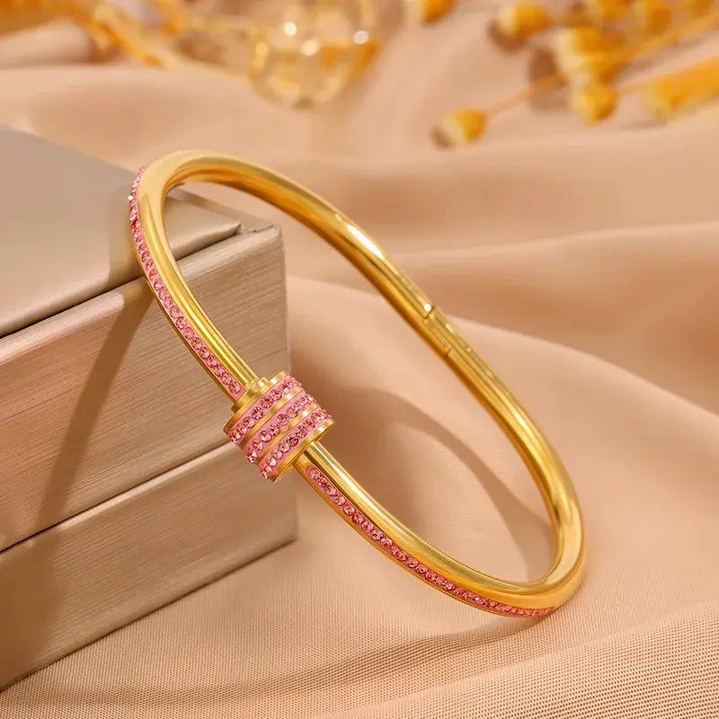 ZAKOL Sparkling Zirconia Inlaid Stainless Steel Bracelet Set For Women Stackable Bangles Non Fading Jewelry Gift