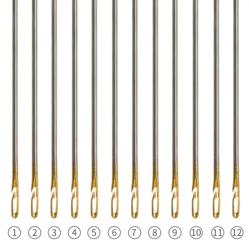 Self-threading sewing needle set, 12pcs, stainless steel by Simples Market