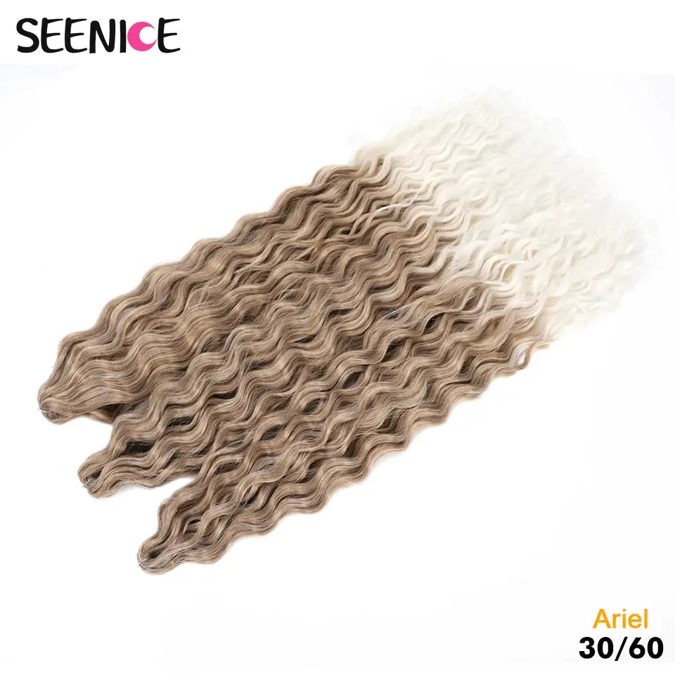 Ariel Curl Crochet Hair synthetic braids, ombre brown-to-blonde, 22in water-wave extensions